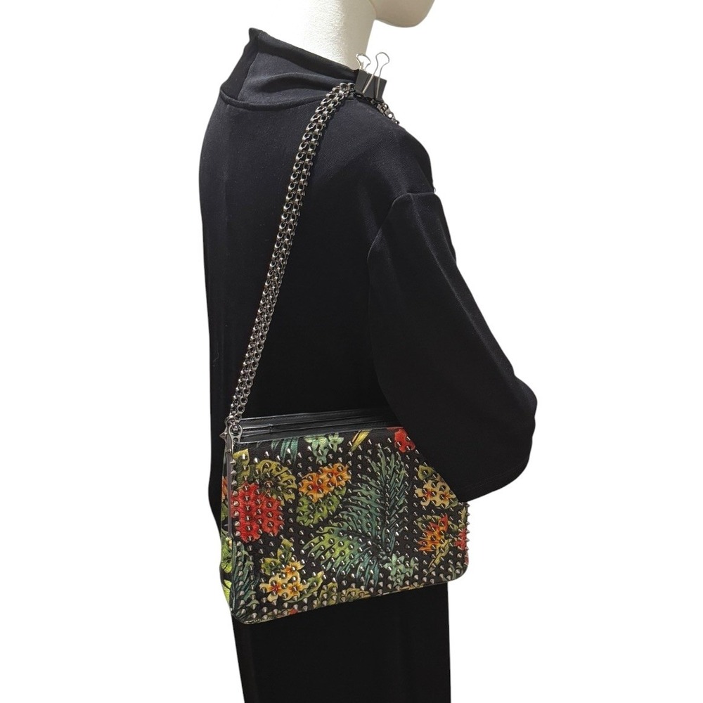 Christian Louboutin Hawaii Spiked Leather Crossbody Shoulder Bag Tropical Floral - Picture 3 of 16